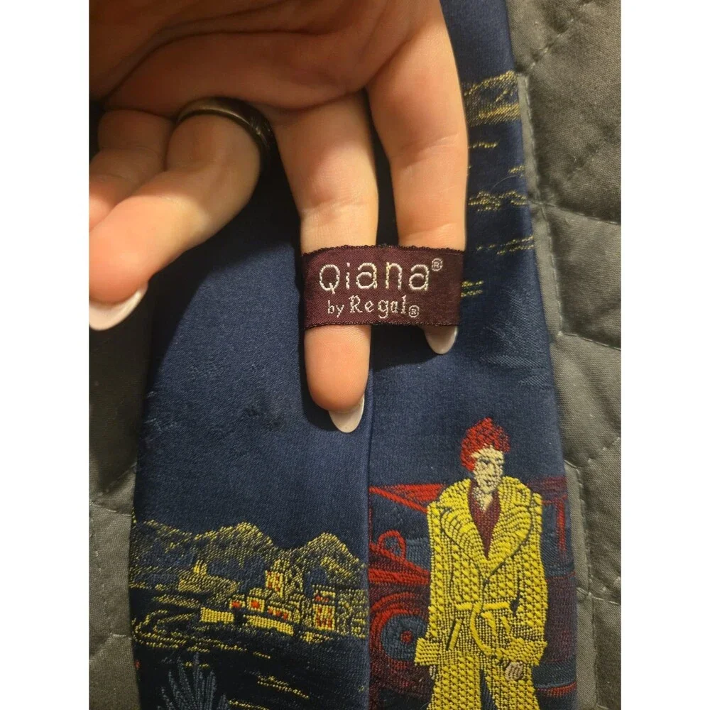 Qiana DuPont Nylon / Vintage Car Woman Yellow Coat / Pictorial Novelty Retro Tie